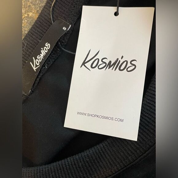 NWT Kosmios Dress Midi Ruffles Puffy Sleeves Black Oversized Small - Picture 8 of 8